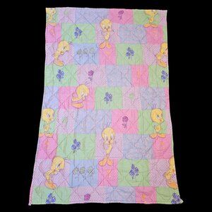 90s Tweety Bird Girls Patchwork Toddler Comforter Coverlet Blanket 37 X 58" USA